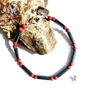 Men’s Red Jasper Hematite Tube Bracelet